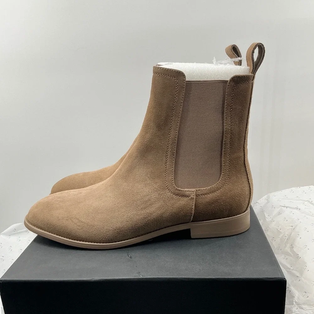 Saint Morta Mens Tan Suede Chelsea Boots Size 45 US 11 Brown Embossed Logo